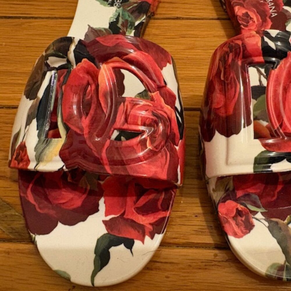 Dolce and Gabbana Floral Slides w/ Log Cutout, Sz 9, NIB - Picture 4 of 12